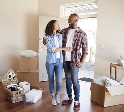Smiling Couple that just bought a house with an APGFCU Adjustable Rate Mortgage ARM Loan