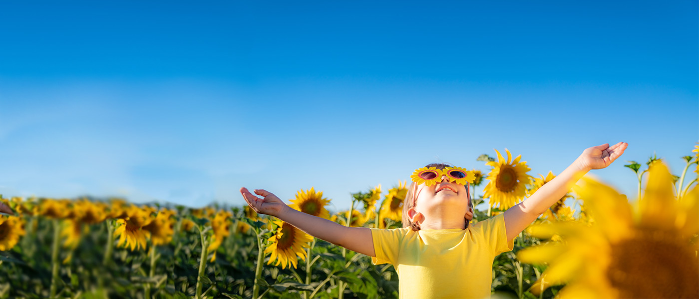 Little girl in field of sunflowers