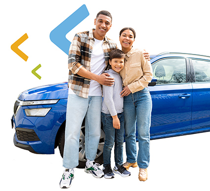 family standing next to car