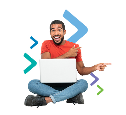 Man sitting on floor pointing