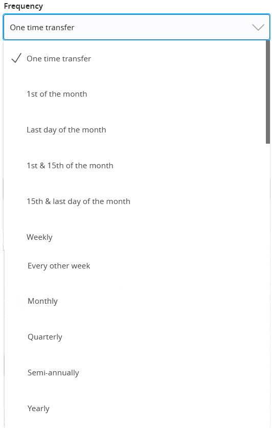 Online Banking Transfer Frequency options APGFCU