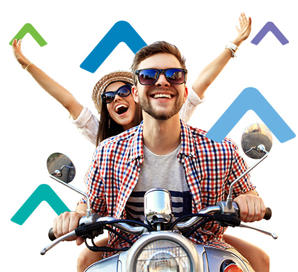 smiling couple on scooter